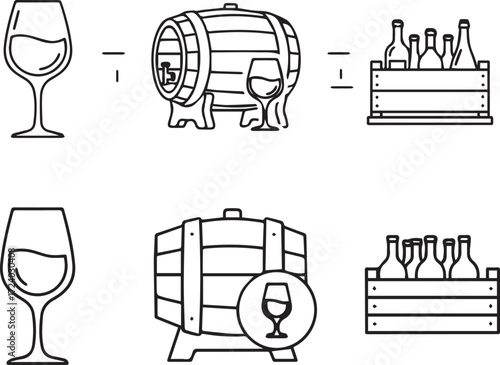 Wine Production and Consumption Process Line Icons