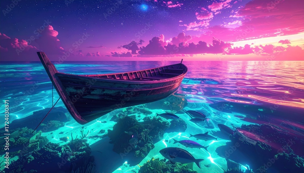Fototapeta premium Submerged boat dreamy seascape