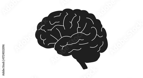 Detailed human brain illustration in black a striking visual silhouette