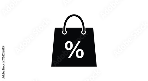 Black shopping bag with a percent sign simple graphic silhouette