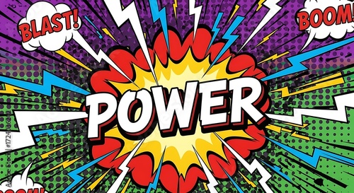 Dynamic superhero theme comic background illustration with word POWER