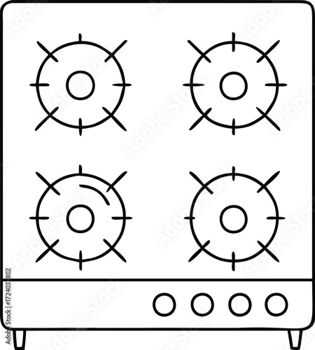 Simple line drawing of a four burner gas stove for cooking