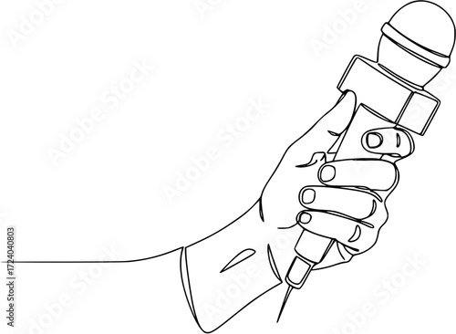 Continuous one line drawing of Hand holding microphone vector illustration. Editable outline