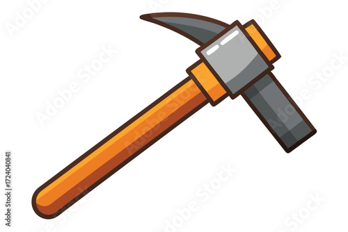 The cartoon pickaxe shows a sturdy wooden handle and solid gray head