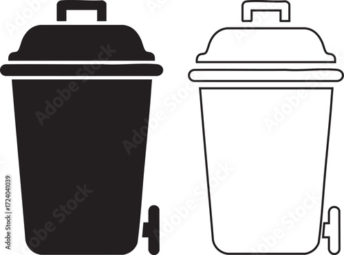 Two wheelie bin icons waste disposal system Recycling symbol Black and white design Vec