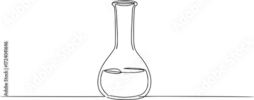 One continuous line drawing of Erlenmeyer flask. Single line of Erlenmeyer flask vector illustration, Test flask one continuous line illustration. Hand drawn doodle sketch of medical.