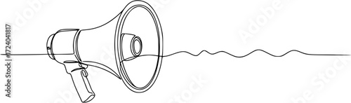 One Continuous Line Drawing of Announcement Icon. Single Line Vector Illustration, Continuous single one line art drawing of megaphone speaker for news and promotion vector illustration.