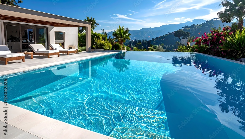 Fototapeta premium Modern pool house with stunning mountain view