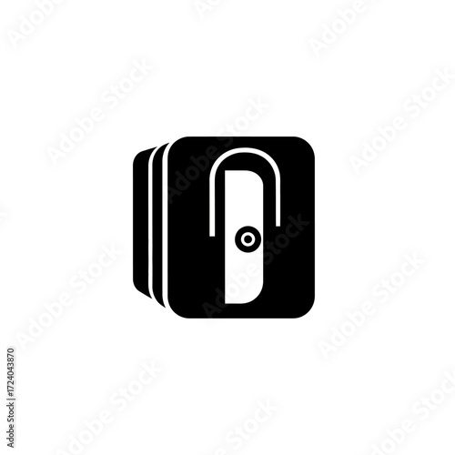 Black and white icon of a pencil sharpener.