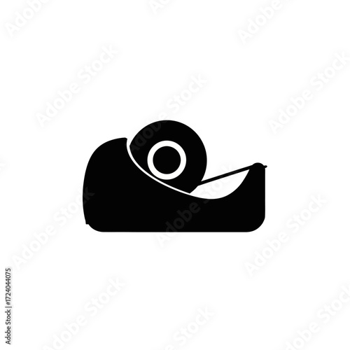 Black silhouette icon of a tape dispenser with a roll of adhesive tape, a common office and craft supply.