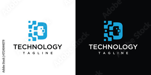 Illustration of technology connection letter D sign logo vector template	