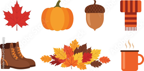 Collection of autumn season icons for fall celebration vector