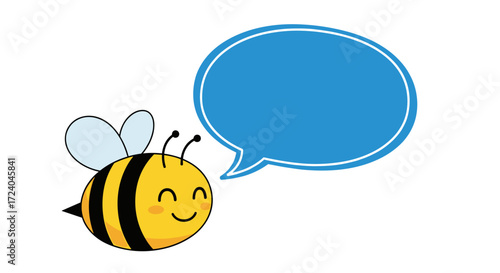 A happy cartoon bee with a speech bubble suggesting it is talking about something sweet.