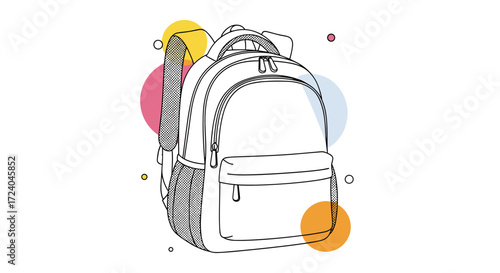 A detailed outline of a stylish modern backpack suitable for everyday use and travel.