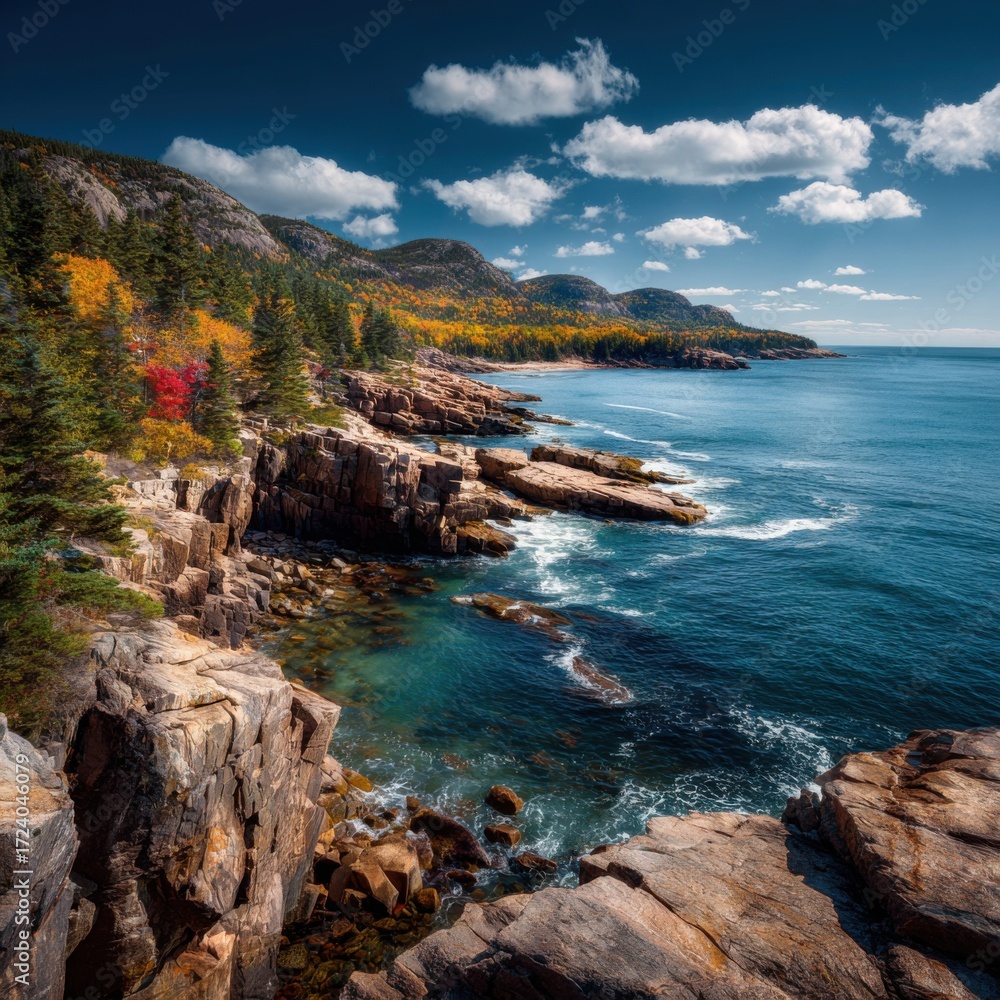 Fototapeta premium Autumn coastal landscape with dramatic cliffs (1)
