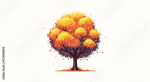 A vibrant deciduous tree displaying its autumn foliage on a plain background.