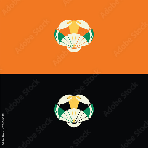 Geometric fan logo design featuring a traditional hand fan constructed from polygons, creating a modern and abstract representation, perfect for branding and creative projects