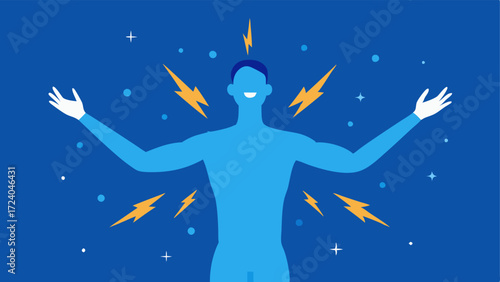 CryoRefresher An illustration of an athlete feeling rejuvenated with sparkling energy lines emanating from their body postcryotherapy.