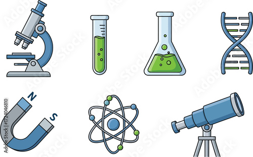Scientific instruments and symbols set for education and research vector