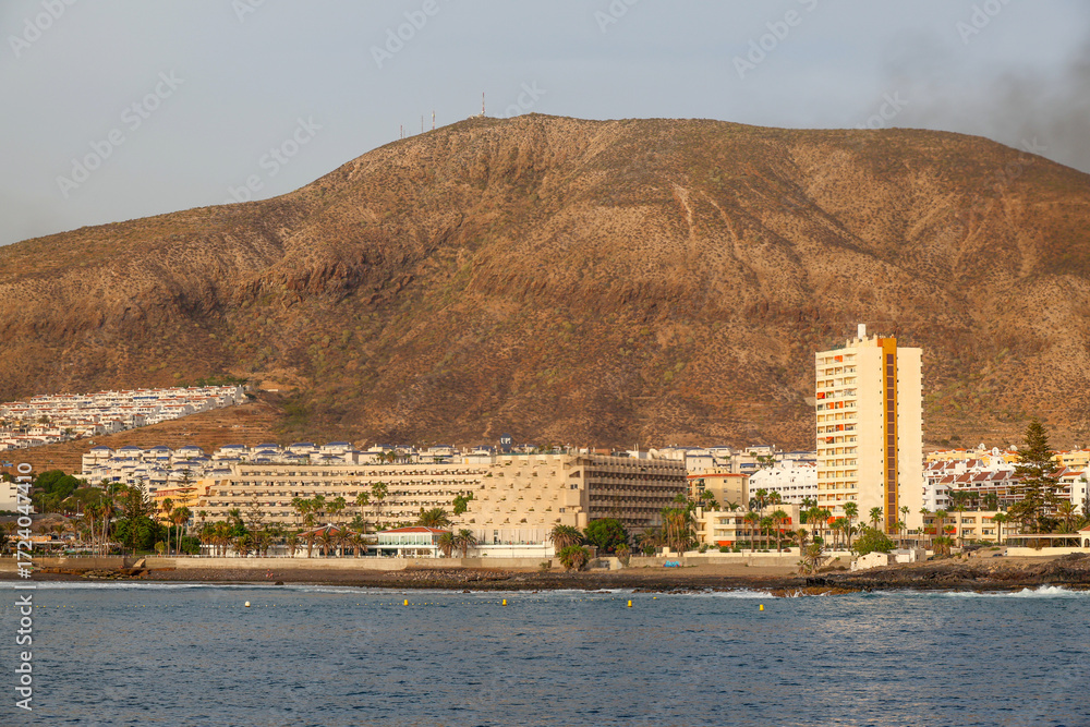 Naklejka premium Sunset light over Los Cristianos resort on the Canary Island Tenerife, Spain, Europe