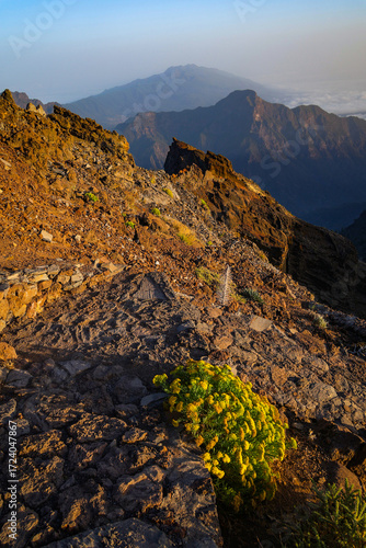 Scenic viewpoint of the Caldera de Taburiente on the trek near Roque de los Muchachos, La Palma, Canary Islands, Spain, Europe	