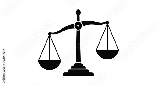 A classic scale of justice depicted in a striking black silhouette