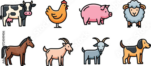 Collection of farm animals illustration for agriculture concepts vector