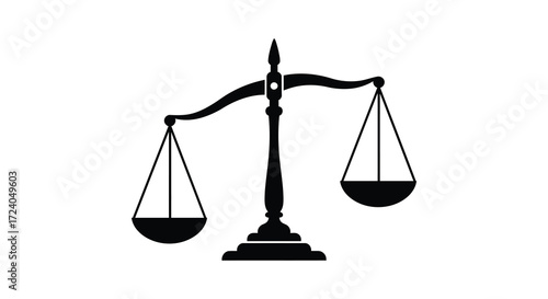 Scales of justice illustration with balanced pans a striking silhouette