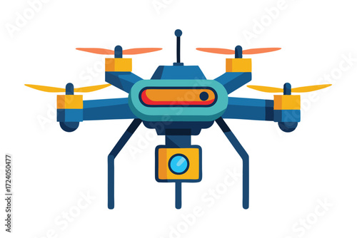 Flat depicts an isolated drone with four rotors against a white backdrop