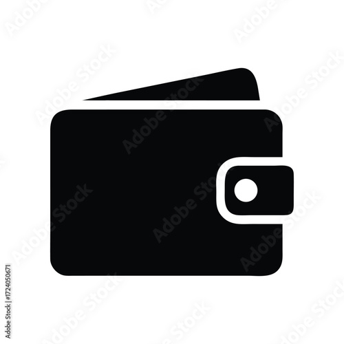 Black and White Wallet Icon on White Background