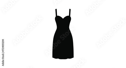 Elegant black evening dress design isolated on a white background silhouette