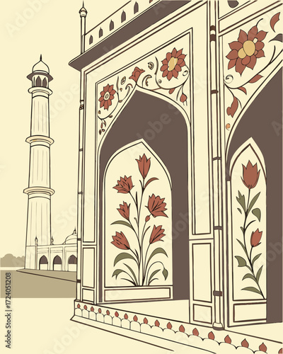 Elegant mughal style archway with vintage hand painted details