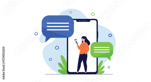 A person interacting with their smartphone and messaging apps.