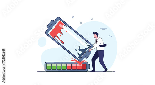 Man emptying low battery indicator illustration.