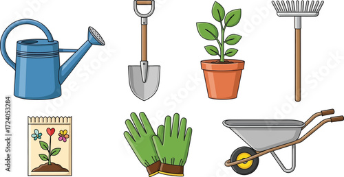 Gardening tools and supplies for a thriving garden collection vector