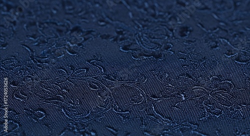 Detailed Textile with Floral Pattern in Midnight Blue for Background Use