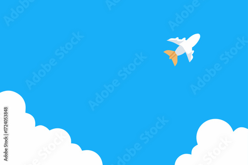 Airplane flying high in the blue sky day