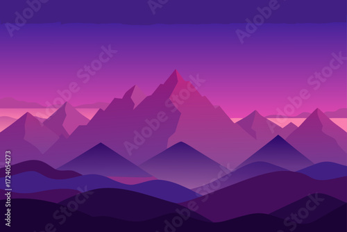 Purple mountain range at dusk landscape