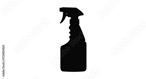 A dark outline of a spray bottle against a white background silhouette