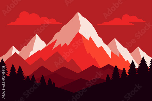 Illustration of red mountain landscape