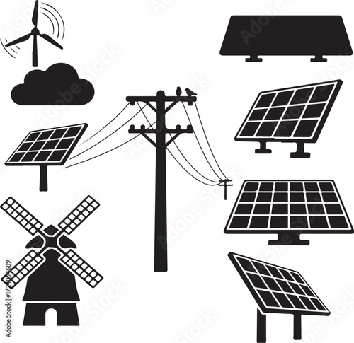 renewable energy sources and technologies including solar panels wind turbines electric vehicle
