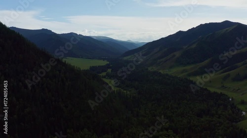 Aerial view of fields and mountains