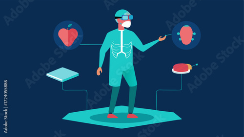 Anatomy Exploration A surgeon manipulating a floating 3D model of human anatomy in a VR environment illustrating the exploration of different body systems.