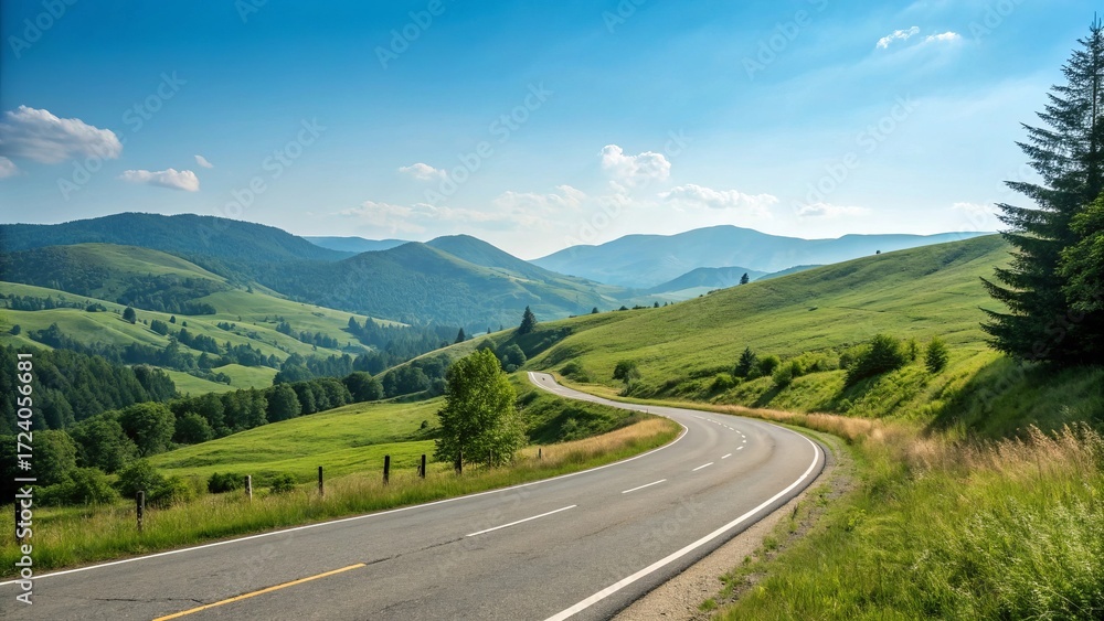 Fototapeta premium Mountain Road on a Sunny Summer Day - 7