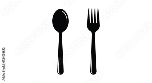 Simple black spoon and fork illustration with a striking silhouette