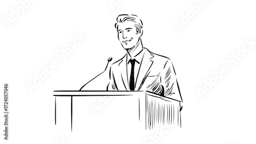 Confident man giving speech at podium, inspiring leadership concept