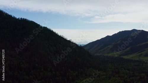 Aerial view of fields and mountains