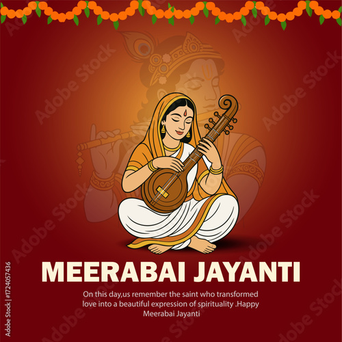 Meerabai Jayanti Illustration – Devotee of Lord Krishna Playing Veena
