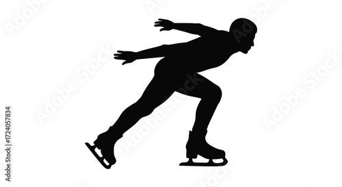 Figure skater in dynamic pose arms outstretched black and white silhouette