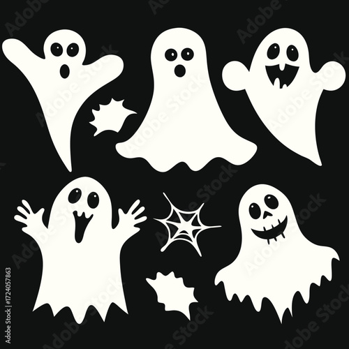White Spooky Ghosts Silhouette Illustration